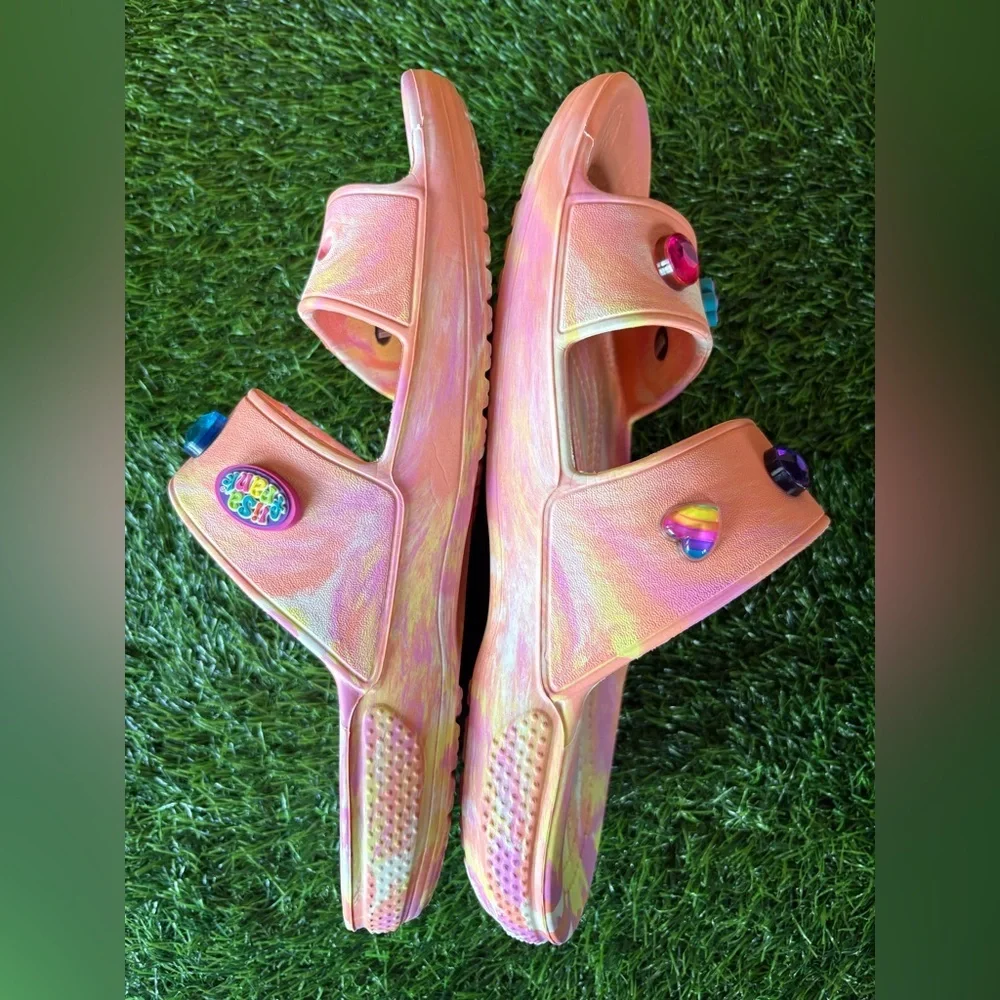 CROCS Unisex Tie Dye 2 Strap Slide Sandals